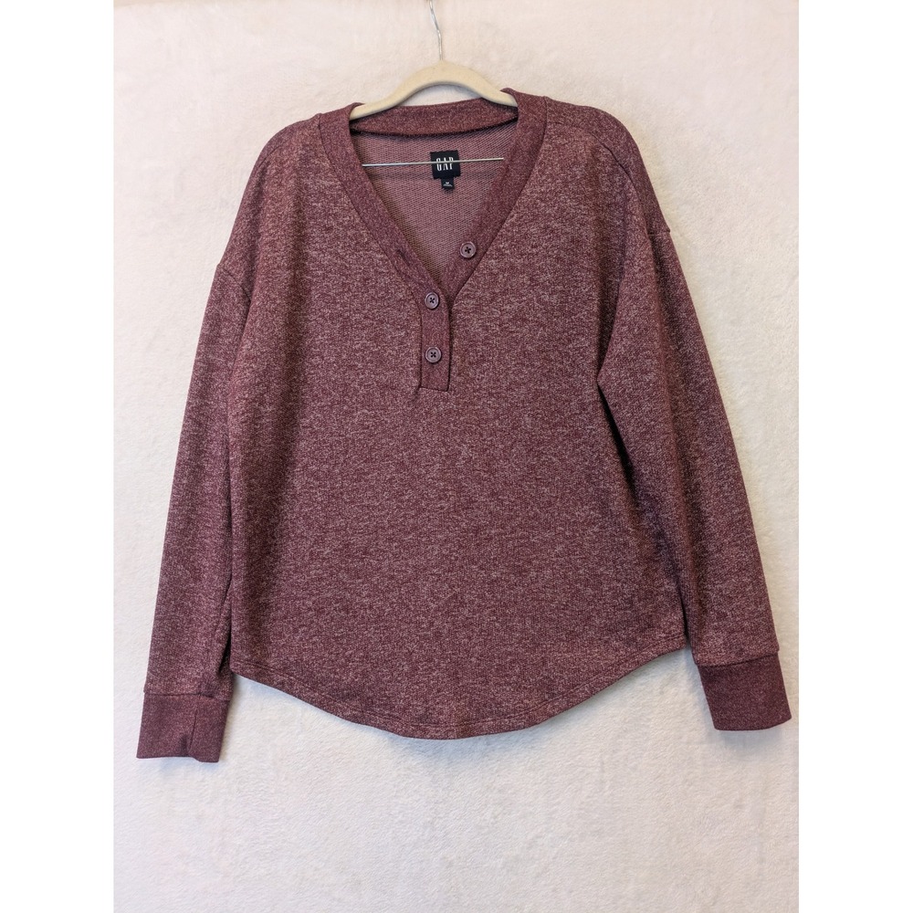 GAP Women's Size M Burgundy Heather Henley V-Neck‎ Pullover Sweatshirt